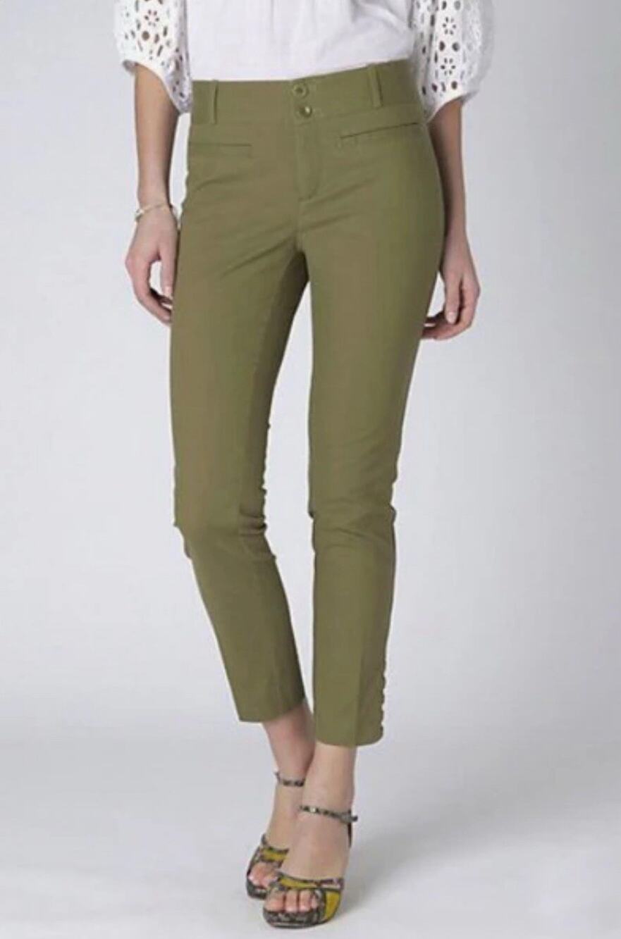 Anthropologie Cartonnier Pants Womens 12 Army Green Chino Ankle Cutout Stretch